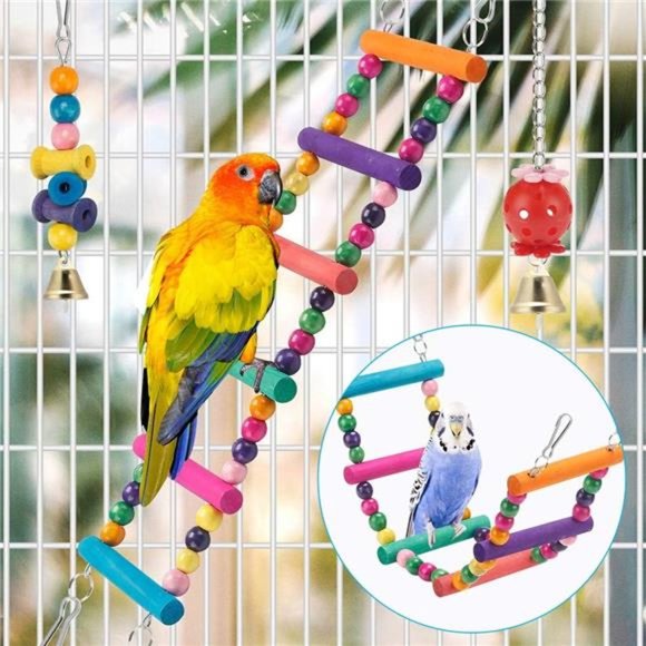 Bird Parakeet Toys,Swing Hanging Standing Chewing Toy Hammock Climbing Ladder - Picture 5 of 6